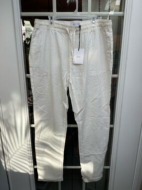 X😻Onia Off-White Elastic Waist Linen Pants
